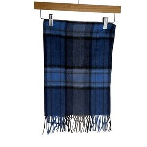 Aquascutum Lambswool? Tartain Blue Fringe Scarf 10x67”